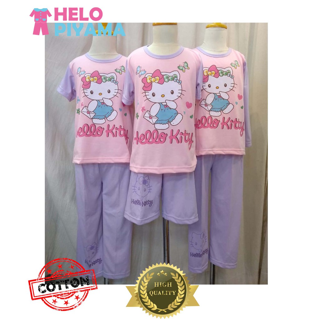 Helo Piyama - Baju Tidur Stelan Kaos Anak Cewek / Dewasa Hello Kitty.