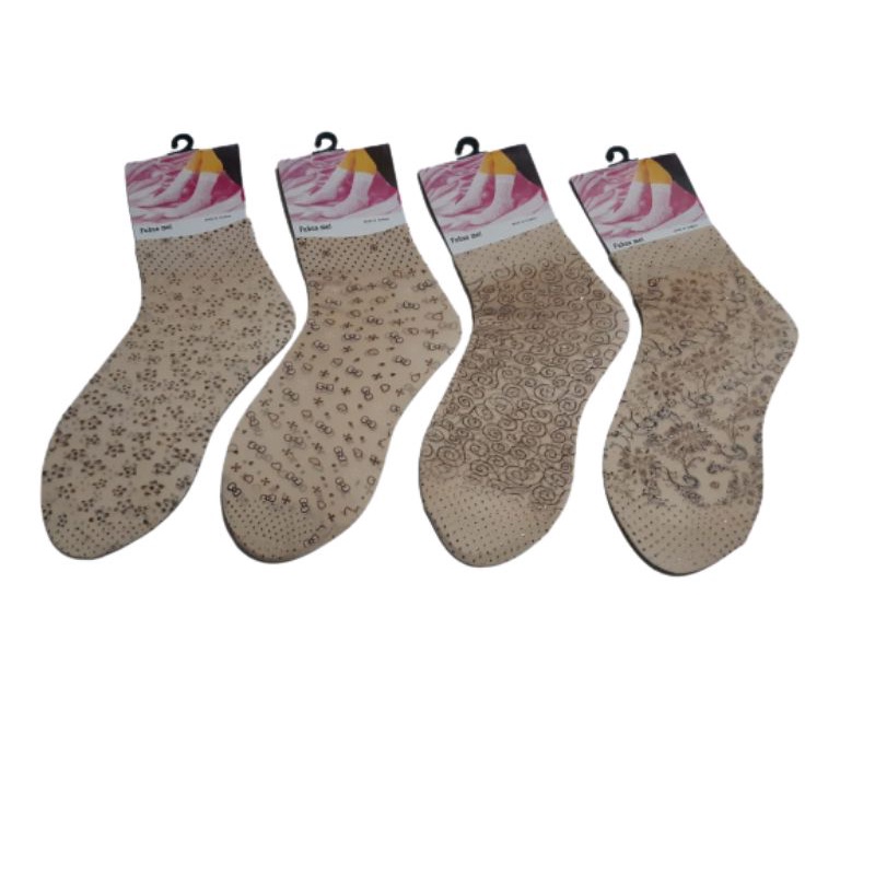 KAOS KAKI BAHAN STOKING PENDEK DIATAS MATAKAKI MOTIF WANITA UKURAN SETENGAH BETIS ISI 6 PASANG RANDOM