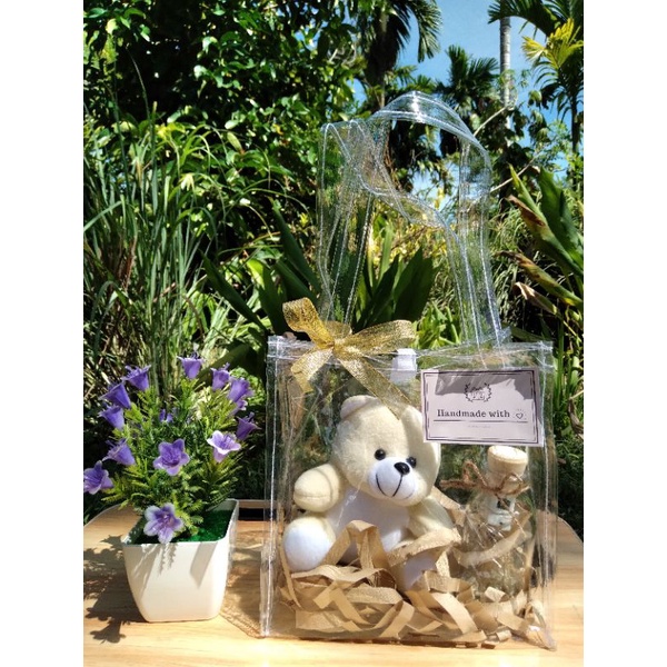 

HAMPERS TAS TRANSPARAN/SNACK HAMPERS/transparent bag hampers with message in a bottle