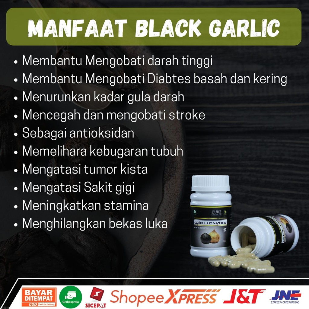 Garlicmaxs - Black Garlic 60 kpsl Menurunkan darah tinggirdan Kolestrol Jantung dan penyakit kronis lainnya 60 Kapsul