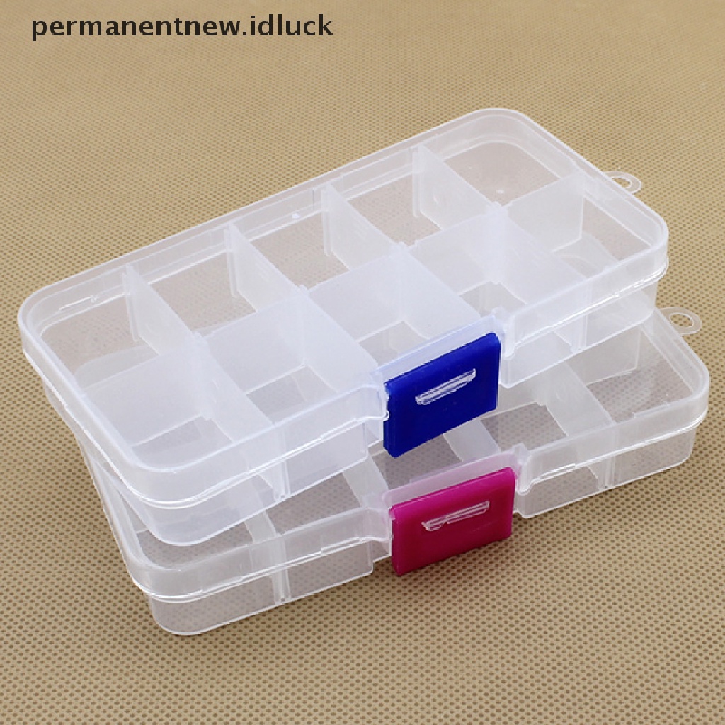 Kotak Penyimpanan Obat / Perhiasan / Manik-Manik / Pil 10 Sekat Bahan Plastik Transparan Adjustable