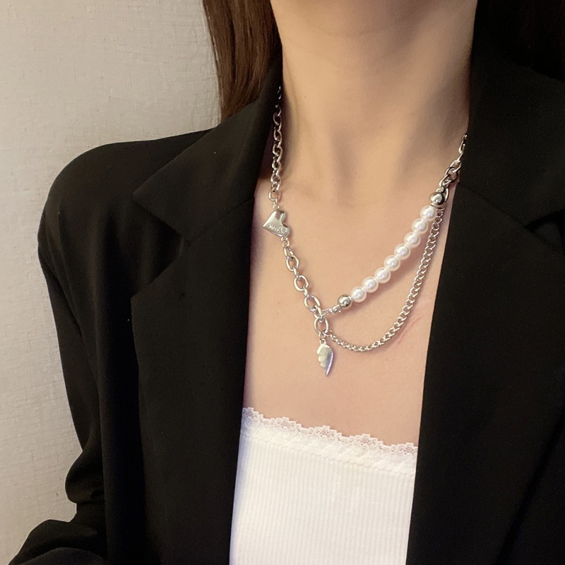 Kalung Rantai Liontin Desain Hati Hias Mutiara Gaya Koreakeren Untuk Wanita