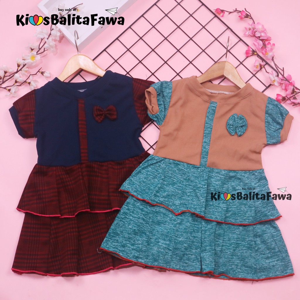 Dress Emma Lengan Size 1-2 Tahun / Dres Anak Perempuan Lengan Pita Baju Harian Pesta Fashion Kids