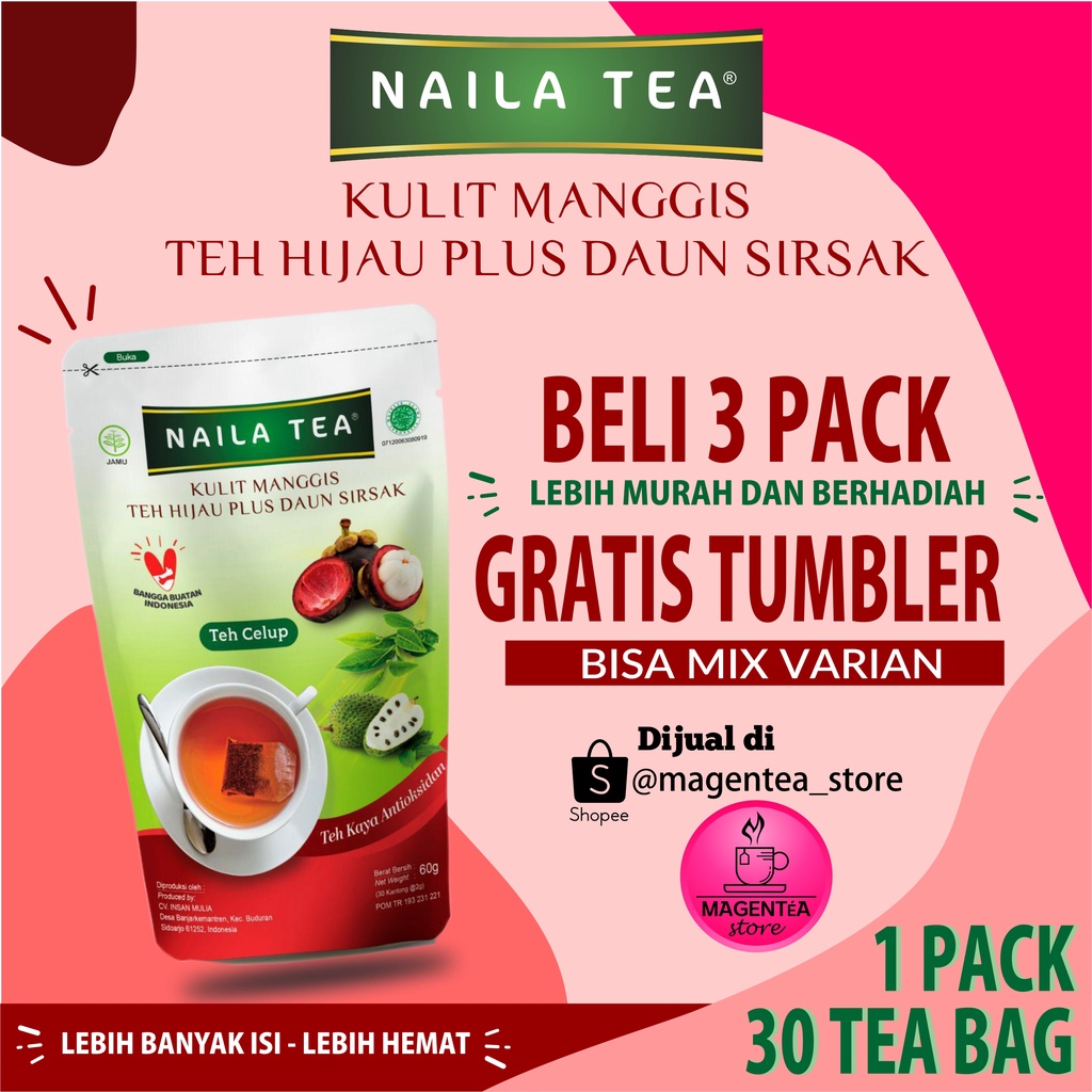 

NAILA TEA - TEH KULIT MANGGIS TEH HIJAU PLUS DAUN SIRSAK | ANTIOKSIDAN & IMUNITAS TUBUH | HALAL BPOM