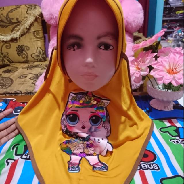Jilbab/hijab/kerudung anak lol led + musik
