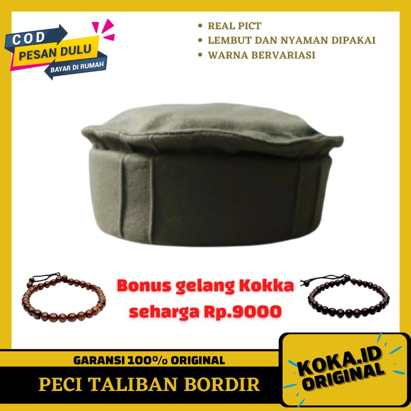 Peci / Kopyah Taliban Afganistan Turki Pakistan Pakol Bordir Original Dewasa Free Gelang Kayu Kokka