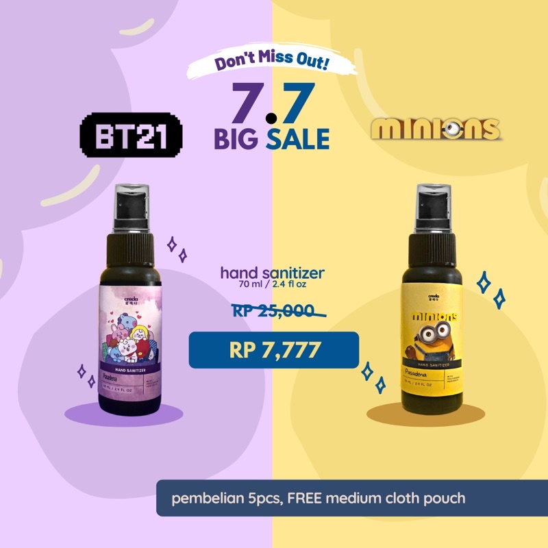 Hand Sanitizer : Creda Travel Size - Customize | Minion | BT21 | BTS | Promo 7.7