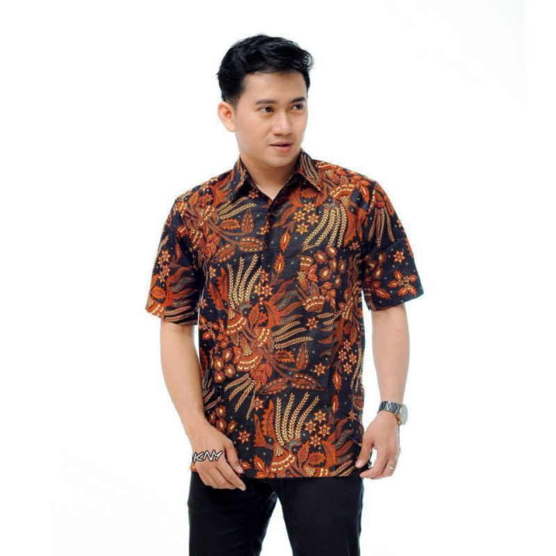 BSWART Batik HRB026 kenongo Hem Pendek anjani biru Pekalongan M L XL Batik Pria MURAH Modern Grosir-Mggr sogan.