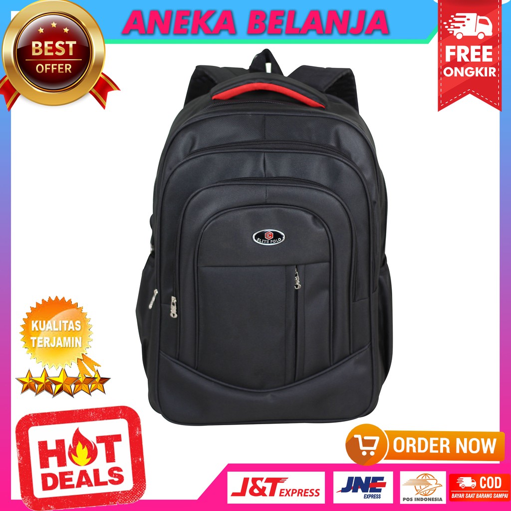 Ransel Polo Elite Resleting Depan Hitam Terbaru Khusus Cowok Ekonomis Tas Sekolah Multifungsi Trendy