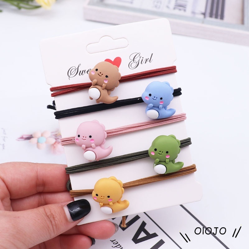 Korea Lucu Kartun Dinosaurus Ikat Rambut Warna Karet Gelang Kepala Tali Rambut Aksesoris - olo