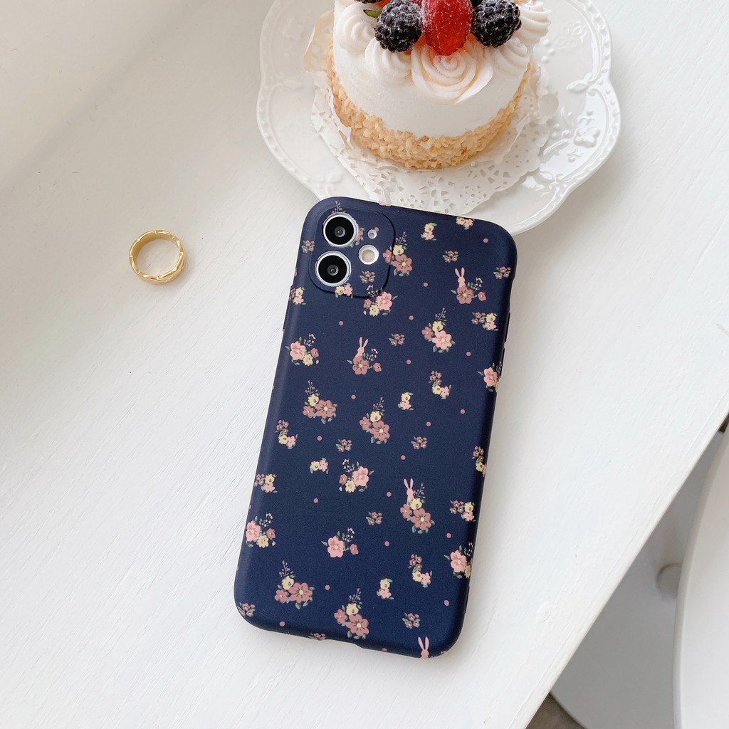 Camera Protection dark blue Flower Pattern Shockproof Phone Case For iPhone SE 2 2020 iPhone 11 Pro Max XR XS Max 7 8 Plus X Soft TPU Ba