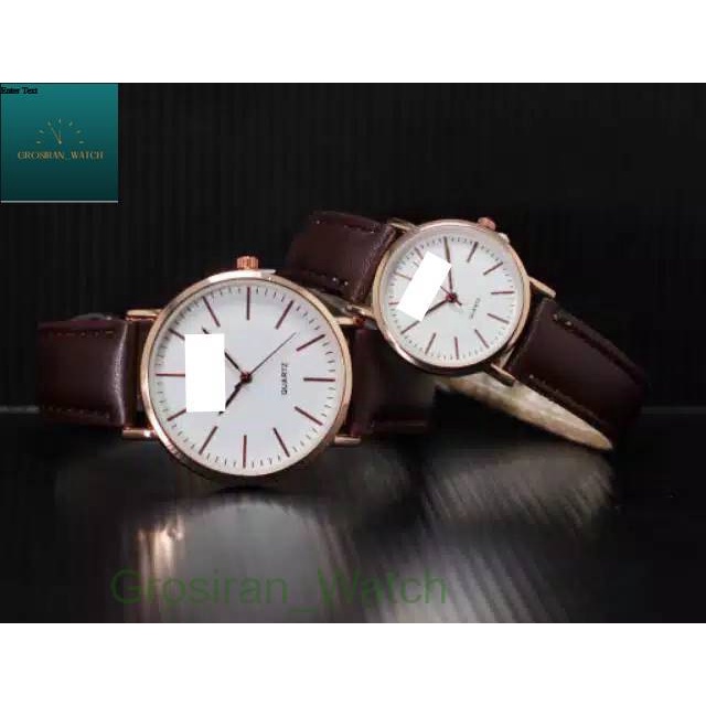 Jam Tangan Pria/Wanita Dwe Classic Rose White Kulit Analog / Ready 2 Warna [G_W]