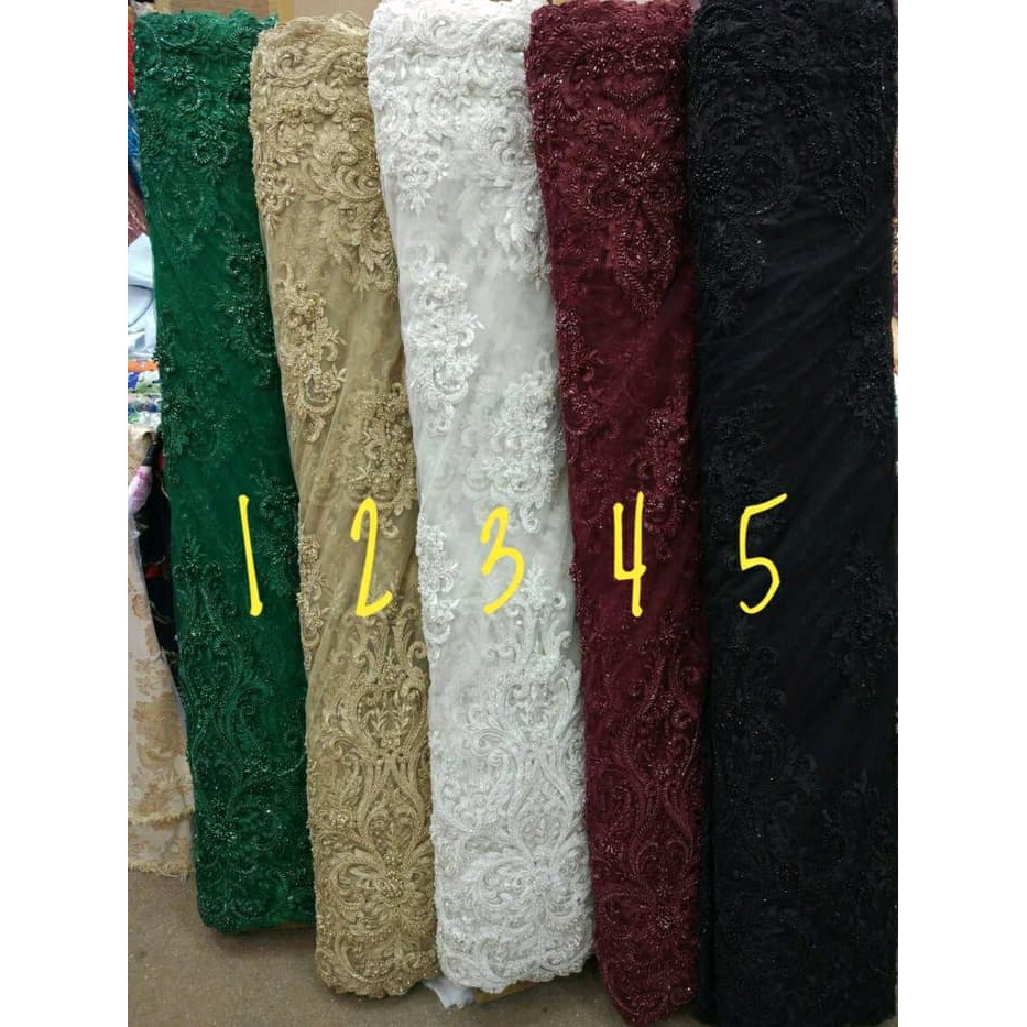 kain tille lace mutiara full payet Diskon