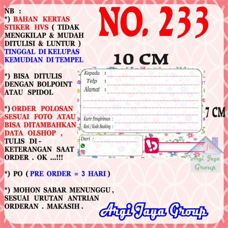 

Stiker HVS - Stiker Pengiriman - Sticker Alamat Olshop Murah Nomer 233-10x7cm