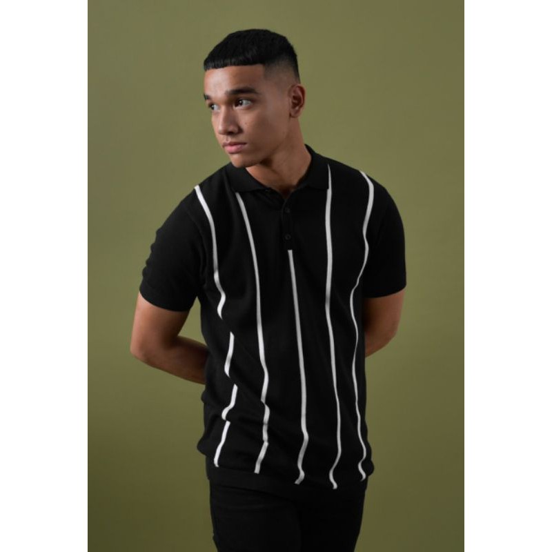 stripy polo black L by preppstudio