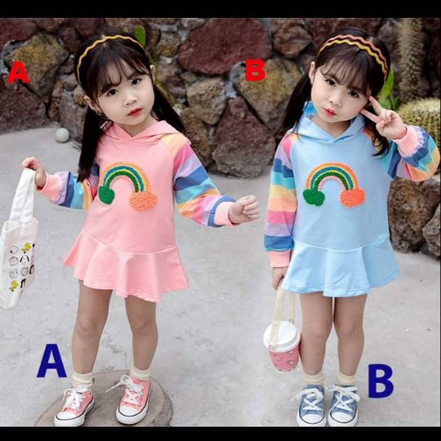 Dress anak Cewek Rainbow PINK/BLUE