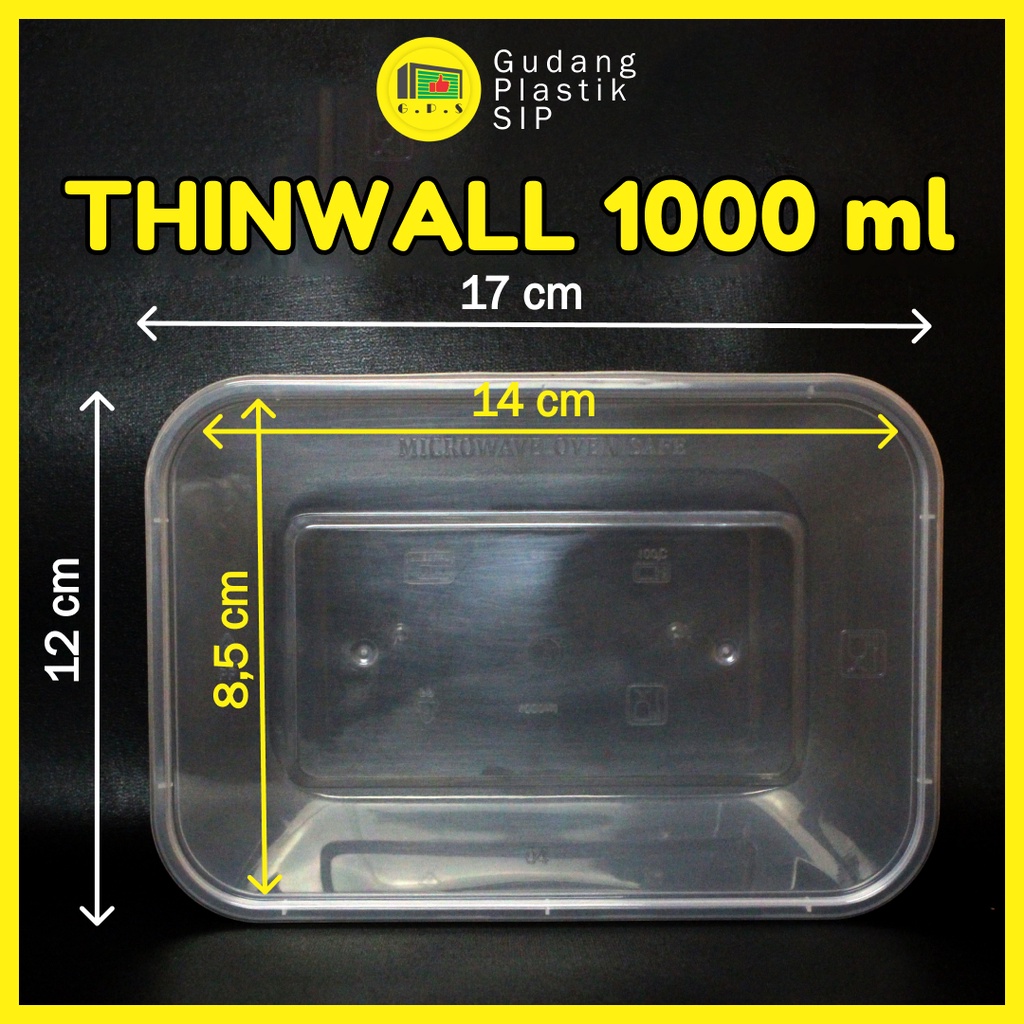 THINWALL RECTANGLE 1000 ML + TUTUP / KOTAK MAKANAN PLASTIK ISI 25