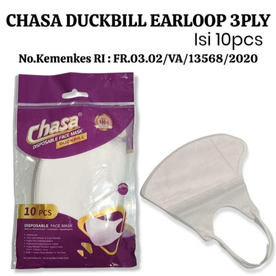Masker Duckbill Chasa Earloop 3 Ply Mask Sachet Pouch 3Ply Isi 10Pcs Travel Pack