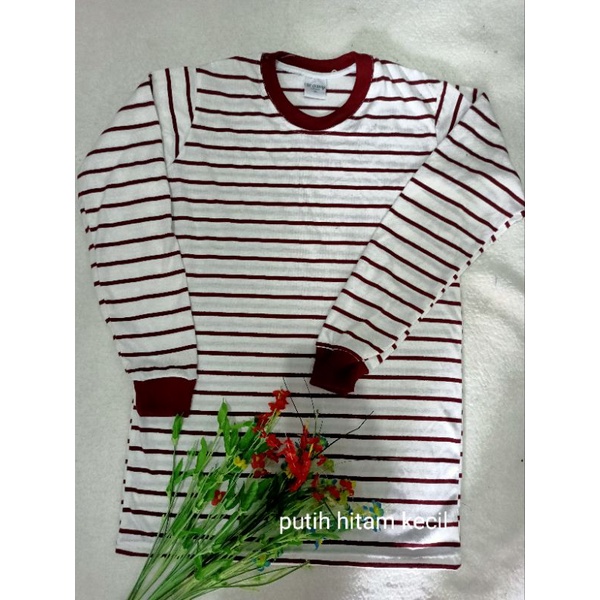 kaos stripe putih marun kecil lengan panjang rip