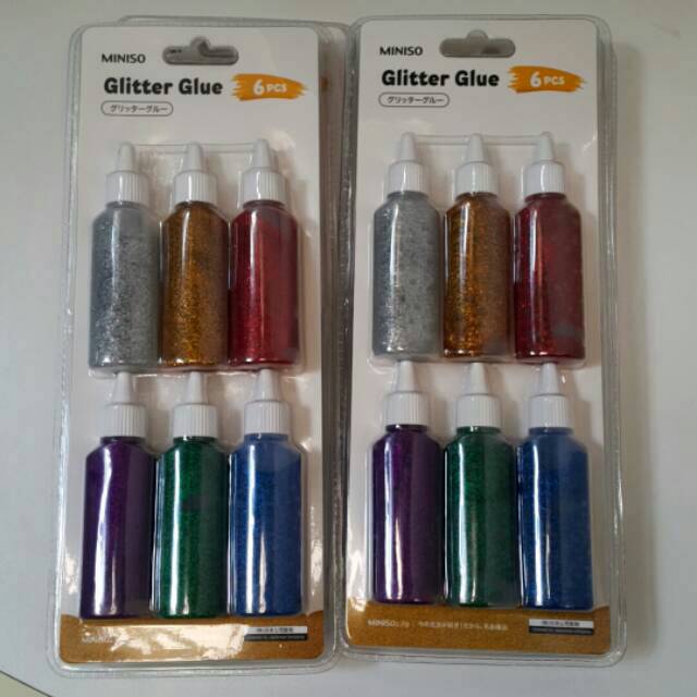

MINISO! Glitter Glue set. 1set isi 6pcs. Untuk menghias / DIY