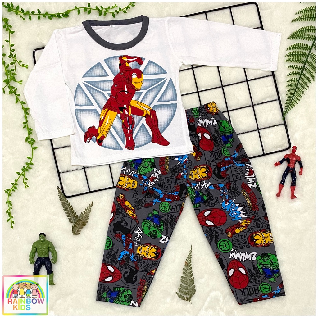 RAINBOW SETELAN PP / SET BAJU ANAK COWOK / UNISEX PP 1-8 TAHUN KOMBINASI SUPERHERO-IRONMAN ABU TUA - PP