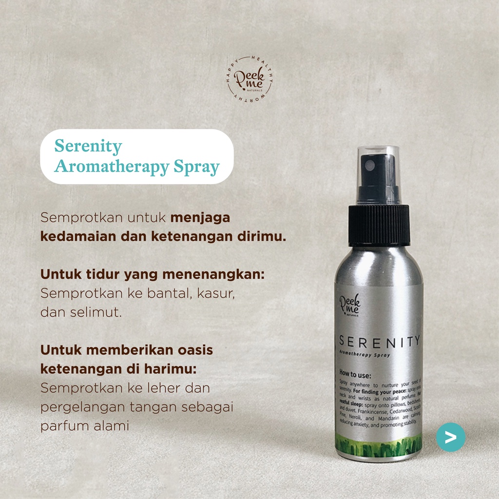 Peek Me Serenity Spray 60 ml Menenangkan Dan Kedamaian Parfum Alami Aromatherapy Spray