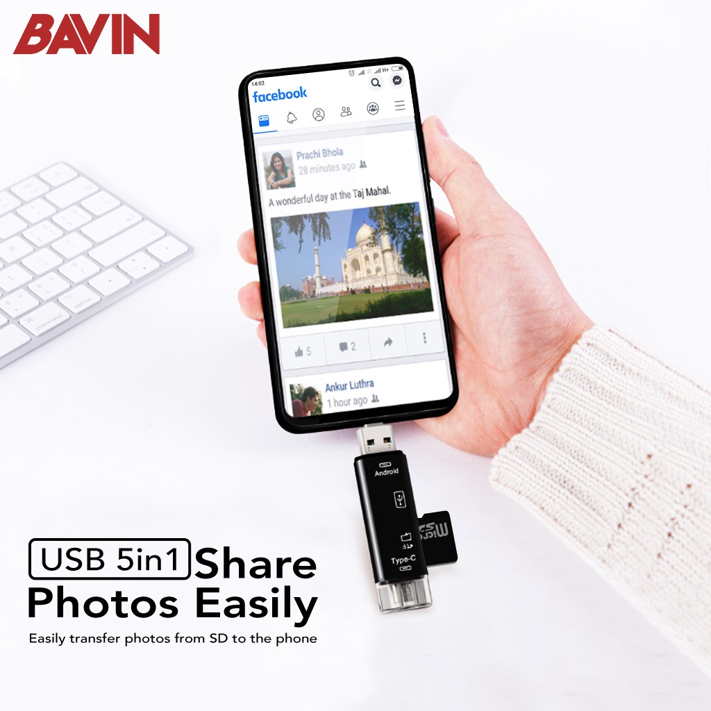 GS8 5 in 1 USB 2.0 Type C/USB/Micro USB SD TF Memory Card Read OTG Adapter