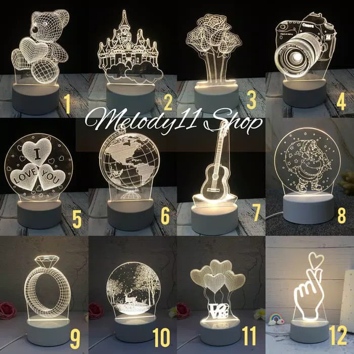 Lampu Hias 3D Akrilik Karakter/Lampu Tidur/Lampu LED (ONLY AKRILIK) - Warm WHITE, Saranghaeyo