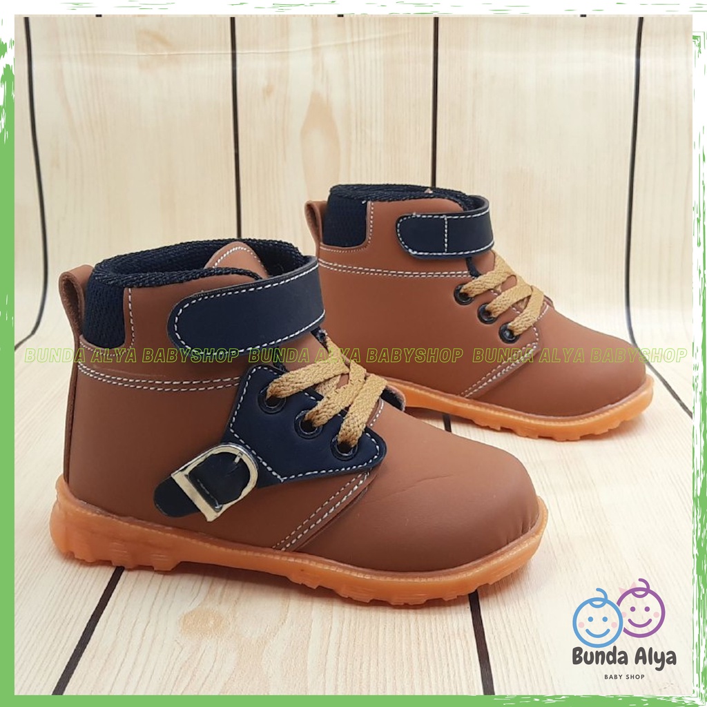 Sepatu Anak Laki Laki Boots Usia 3 4 5 Tahun TAN HITAM - Sepatu Boots Cowok Model Tali Anti Licin - Sepatu Anak Kekinian