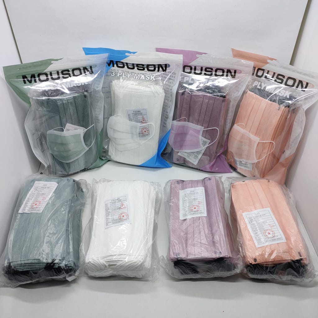 Masker 3Ply MOUSON Earloop Isi 50pcs Masker Mouson Embos Warna