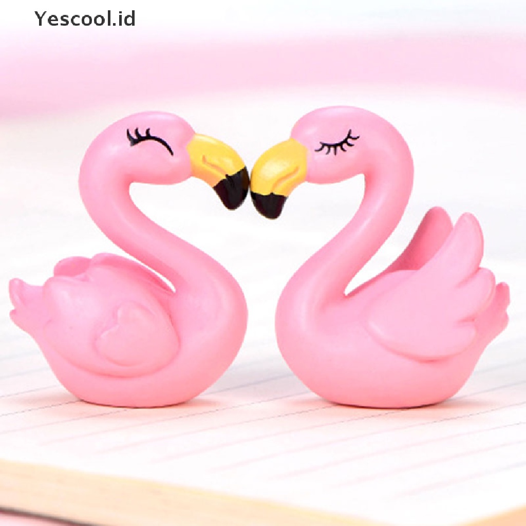 1 Pasang Miniatur Flamingo Bahan Resin Untuk Bonsai