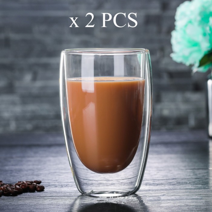 1 SET 2 PCS Double Wall Glass 410mL/Borosilicate Glass/Gelas Coffee/Gelas Latte/Gelas Double wall