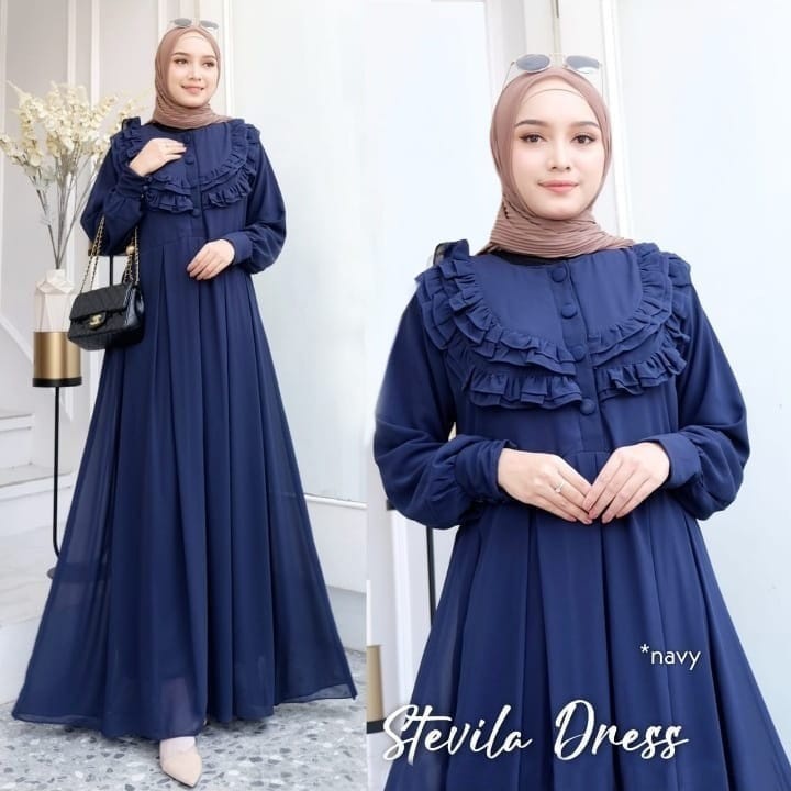 STEVILA MAXI CERUTY BABYDOLL FULL PURING KANCING HIDUP ( BUSUI ) Baju Gamis Terbaru Dress Kekinian M