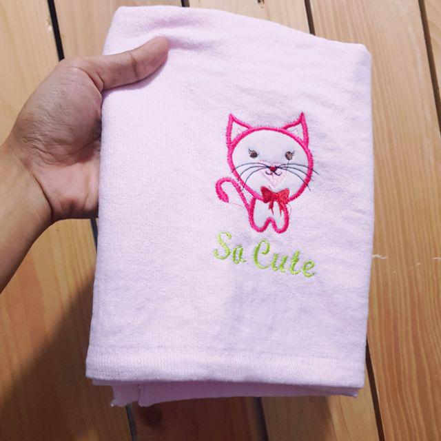 Handuk Bayi 60x110 cm Handuk Baby Lembut Ivory BORDIR / SABLON-Pink (Iv Bordir)