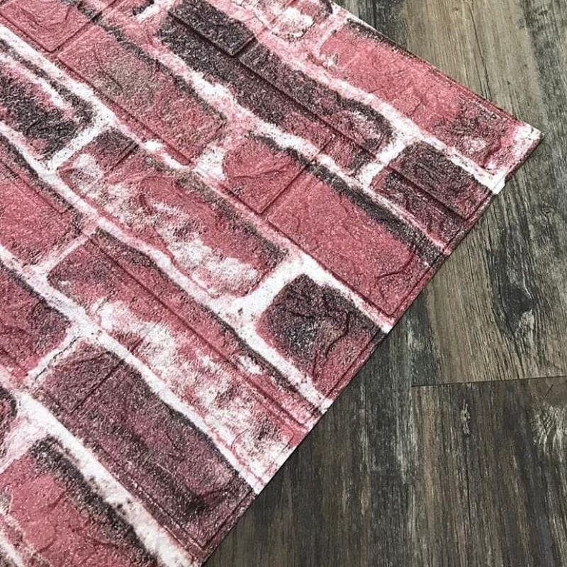 wallpaper sticker foam premium motif bata merah vintage permukaan timbul