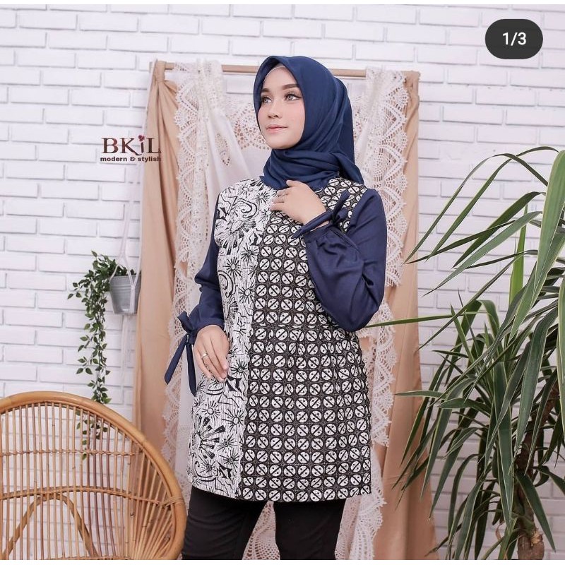 Atasan Batik Wanita Modern Batik Cassual Atasanbatik / Atasanwanita Motif Sonia M L XL XXL-Sonia Navy