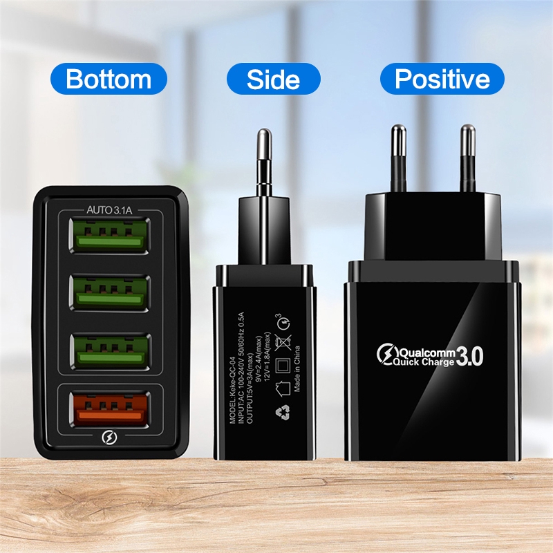 Original 100% Universal 4 Port USB 30W Wall Charger Fast Charging For Iphone Android Type-c