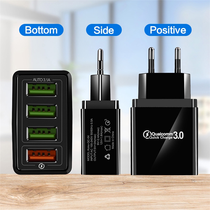 Universal 4 Port USB 30W Adapter Charger Dinding Quick Charge For Iphone Android Type-c