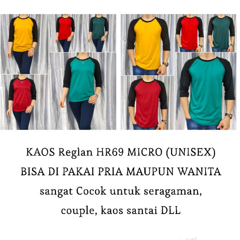 kaos polos reglan pria wanita MICRO unisex lengan 3/4 uk M L XL XXL