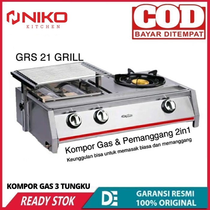 NIKO NK-GRS21 Kompor Gas Pemanggang 2in1 3Tungku pemangang dan kompor Biasa