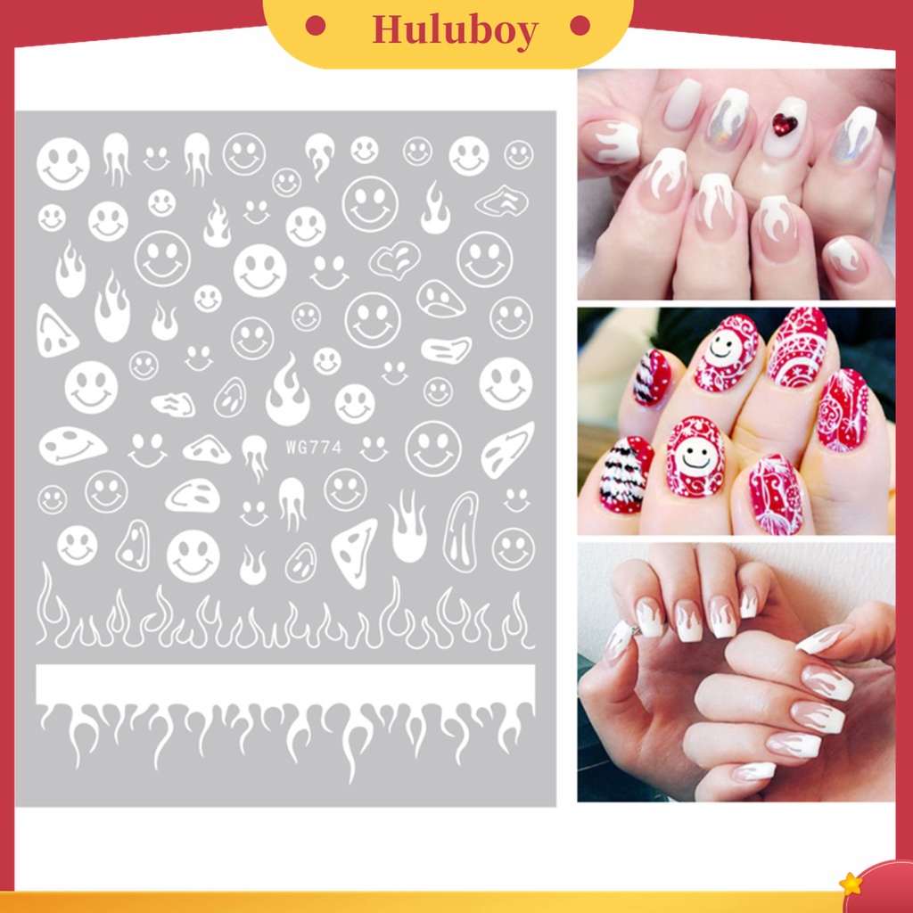 Huluboy Huluboy♡ Stiker Kuku Motif Api Tersenyum 6 Warna Untuk Dekorasi Manicure