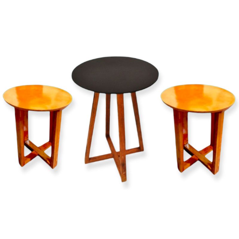 Meja Cafe Set Minimalis Bulat (1 meja + 2 kursi)