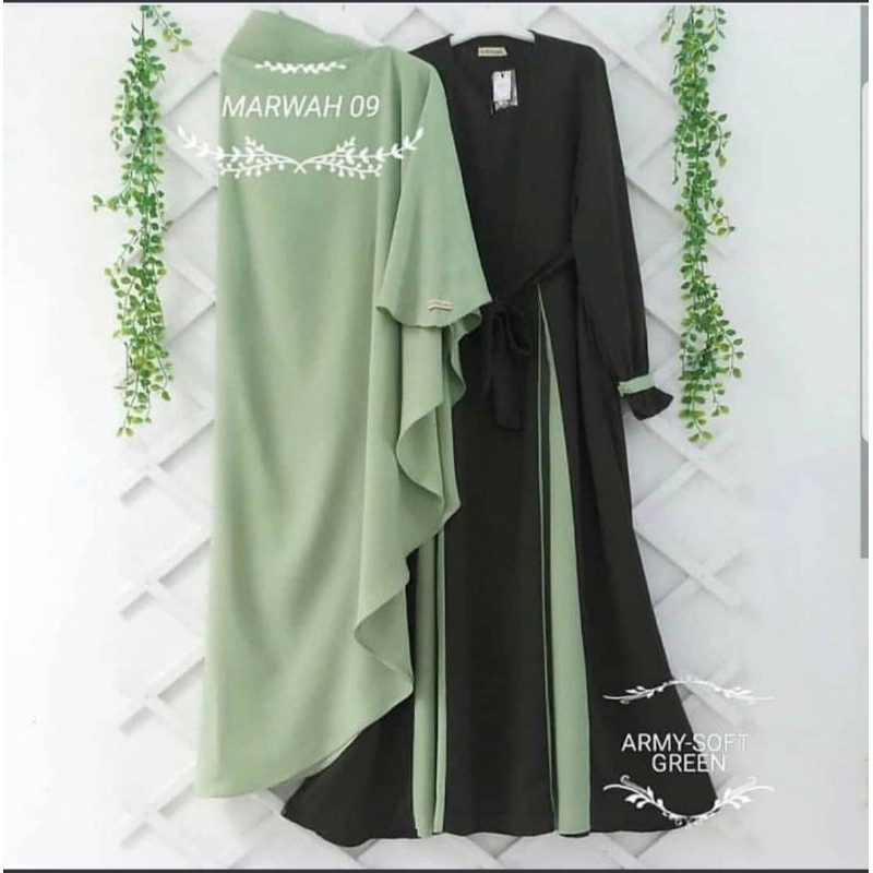 Marwah Gamis set Hijab Baju Muslim Original Gamis Syari Casual- Navy
