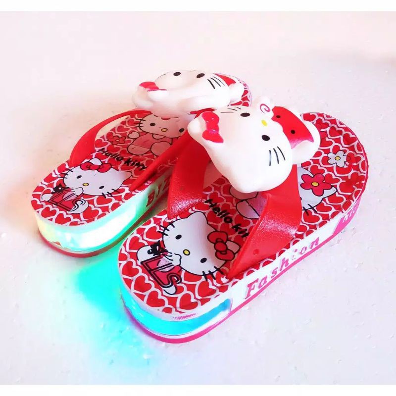 Sandal Jepit Anak Perempuan Usia 1 sampai 4 Tahun ada Lampu LED dan Kepala Boneka