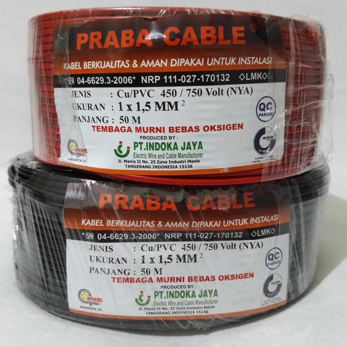 Kabel Listrik Tunggal (NYA 1,5mm) 50m Praba - Merah Termurah