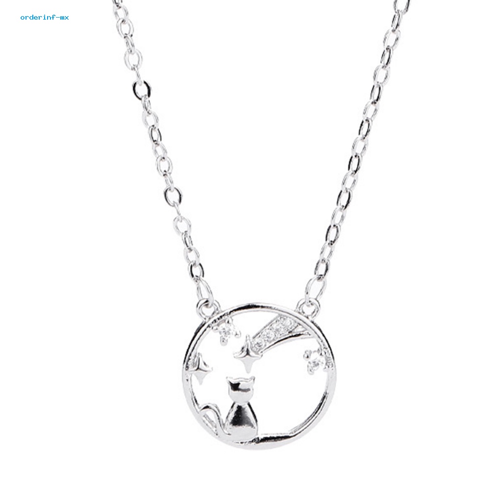 Kalung Rantai Klavikula Hias Liontin Bintang Kucing Aksen Berlian Imitasi Untuk Wanita