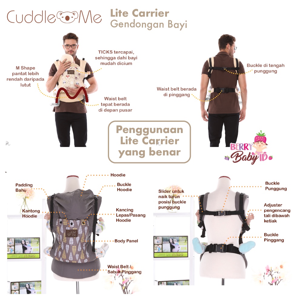 Cuddle Me Lite Carrier Gendongan Depan Gendongan Bayi Ori Garansi 1 Tahun CuddleMe Berry Mart