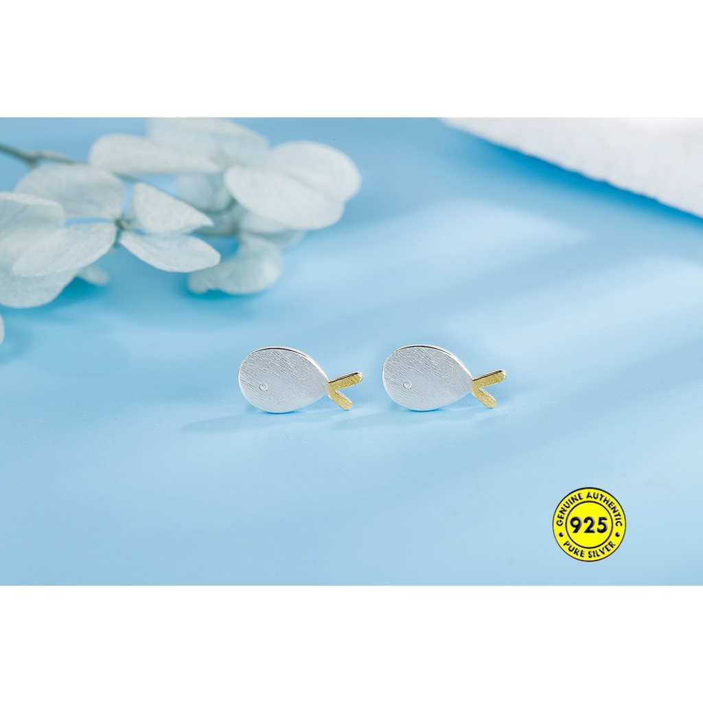 Anting Stud Desain Ikan Kecil Bahan Sterling Silver Untuk Wanita