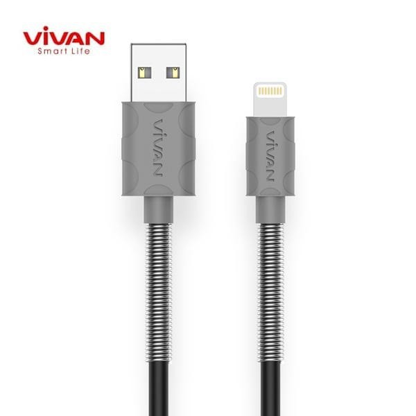 Kabel Data Vivan FL100 For iPhone 8/ X/ 11 Lighting Data Cable 2.4A 1M  Black+Grey