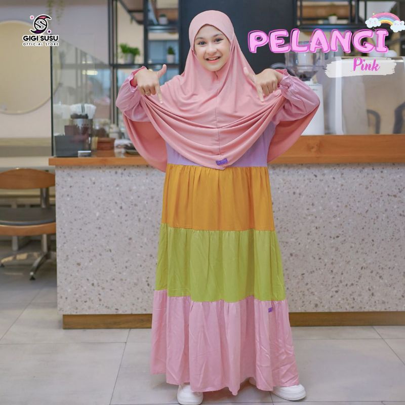 Baju Gamis Anak Remaja Hijab Syari series Pelangi warna cantik usia 8-14 tahun Gamis Jilbab Panjang 